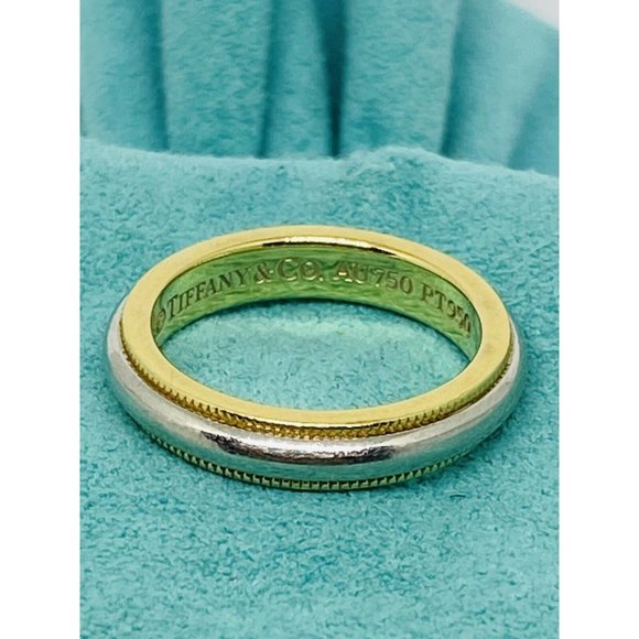 Tiffany & Co Milgrain Band Ring In Platinum & 18k Yellow Gold Size 3.5